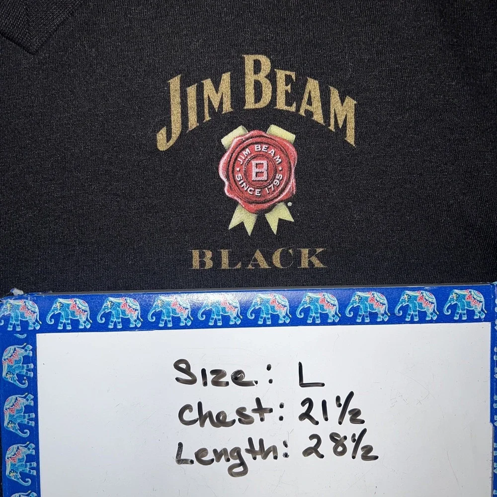 Official Jim Beam T Shirt Men's Size Large‎ Black V Neck Whiskey Logo Casual Tee